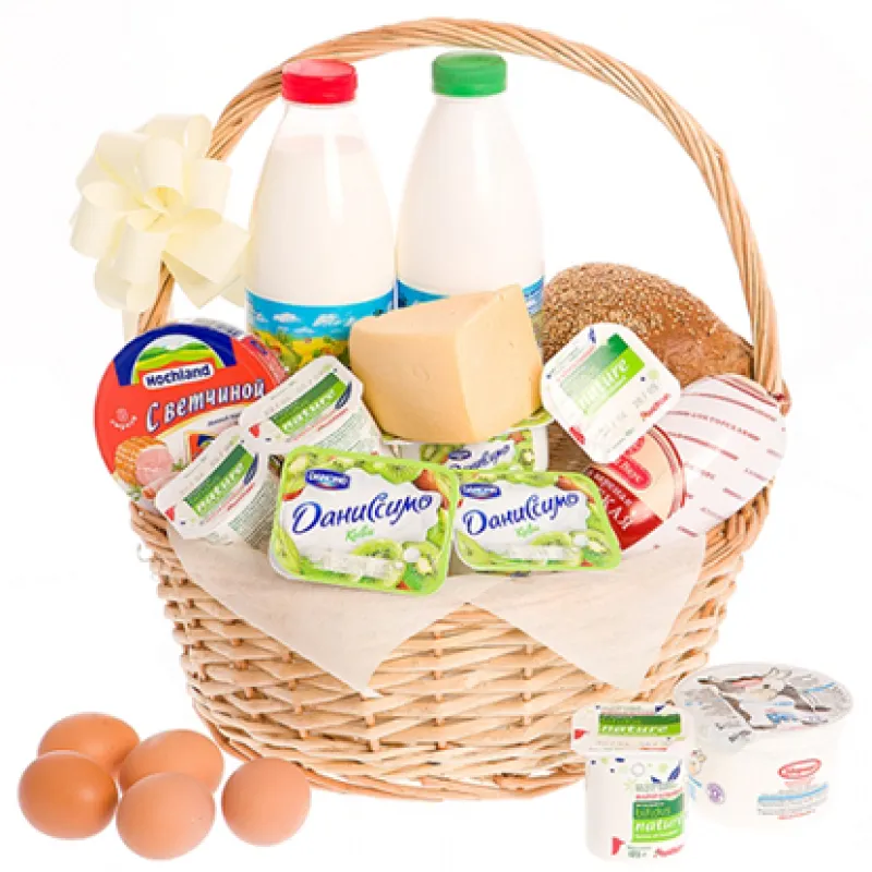 Корзинка свежих продуктов с хлебом и молоком, доставка Щербинка